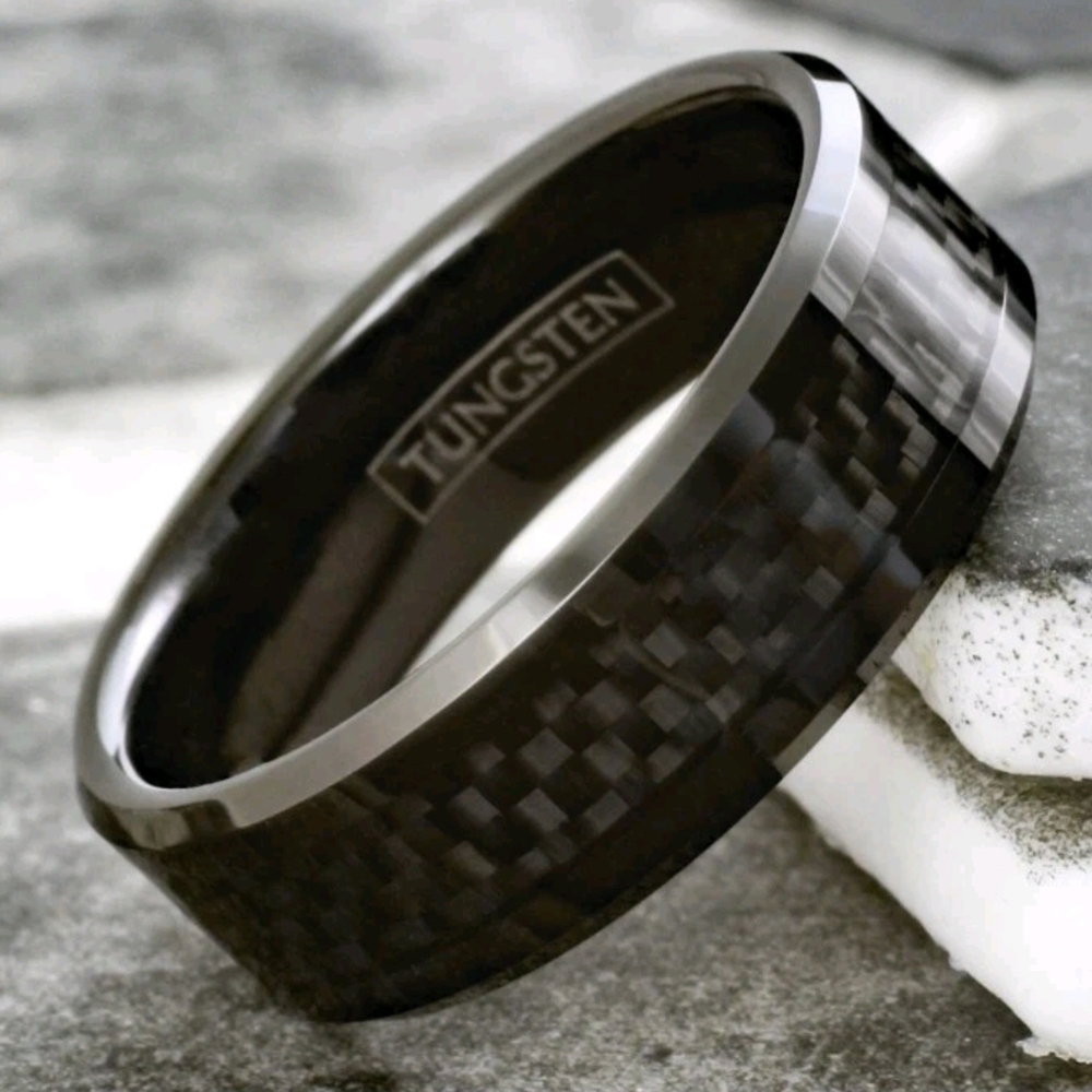 Tungsten Men's Carbon Fiber Inlay Ring